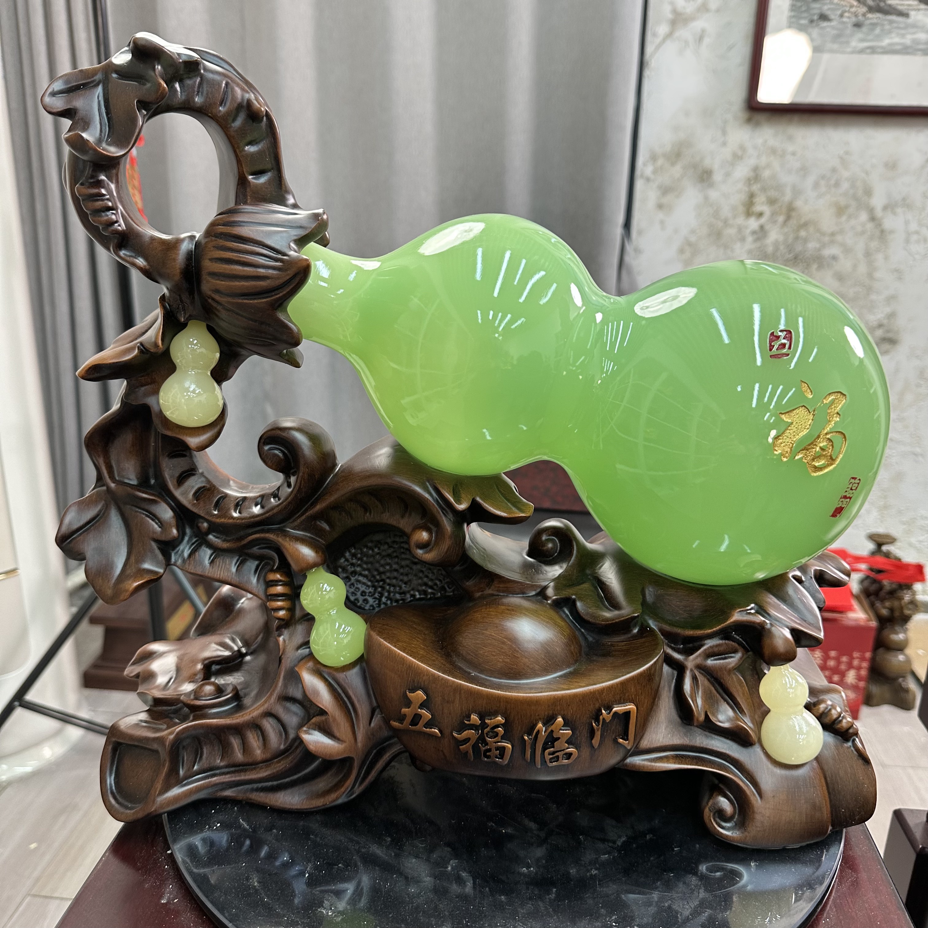 111【大五福葫芦-玉色】长45宽19高40cm（孤品摆件 介意微瑕勿拍）