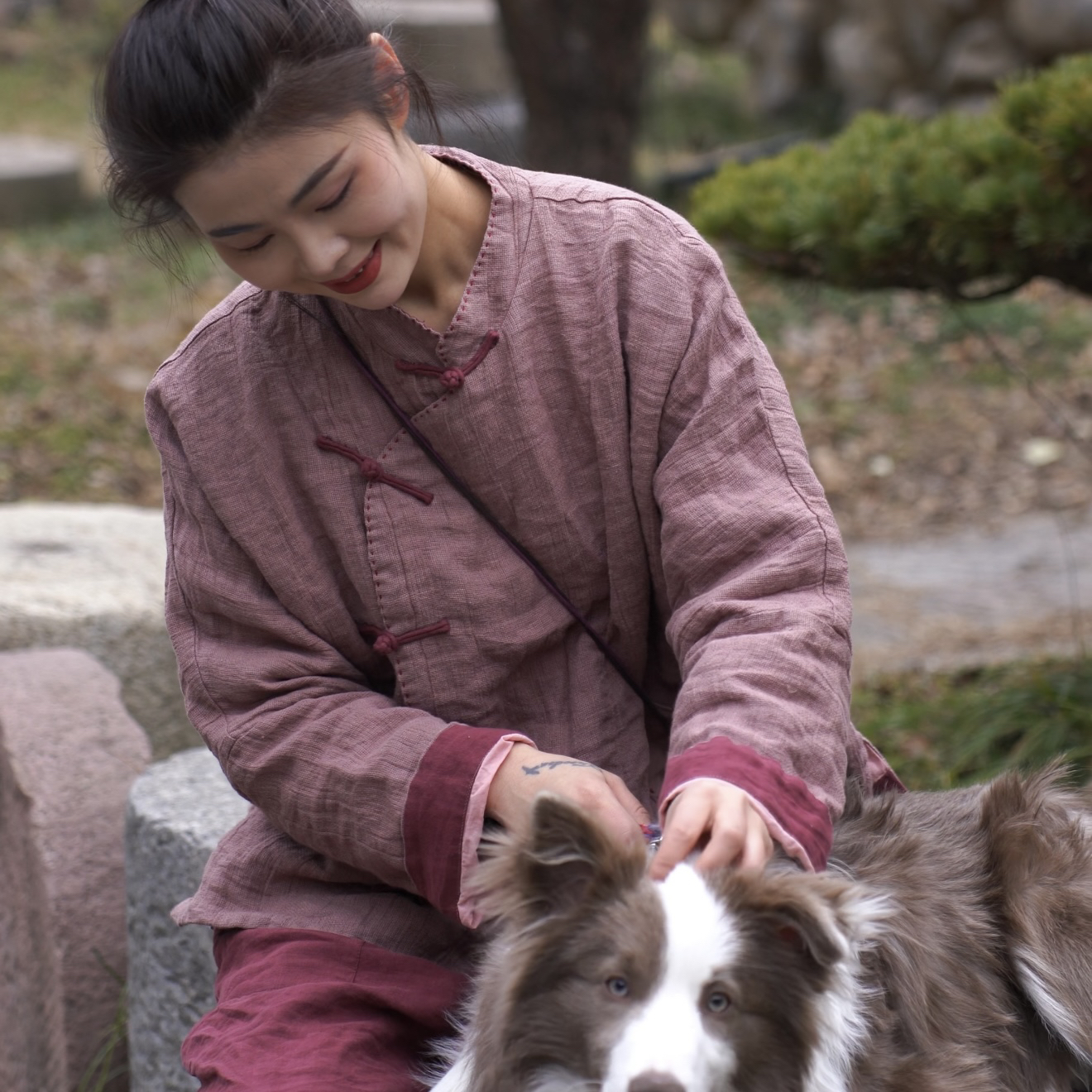 纯衣不染/原创设计「空庭」复古简约稀疏亚麻盘扣开衫