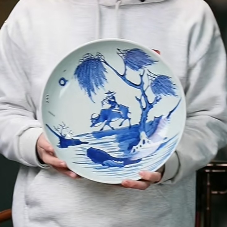 D青花牧童骑牛图赏盘