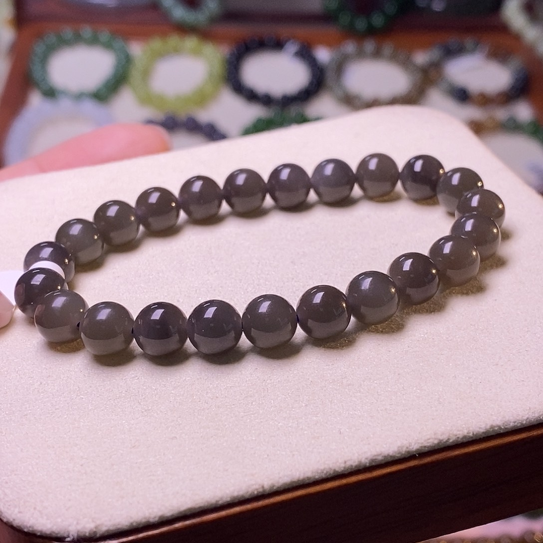 颈饰未镶嵌和田玉浓烟紫8mm手串