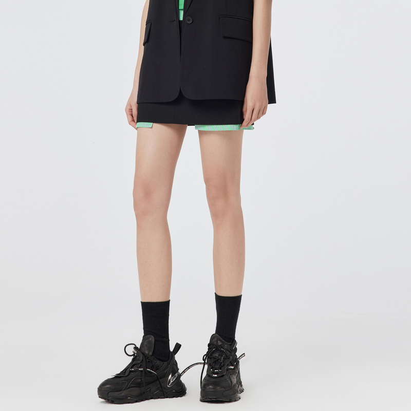 H.GENTEEL荷高2023年新款夏装女双腰头撞色条纹短裙GUD21700509