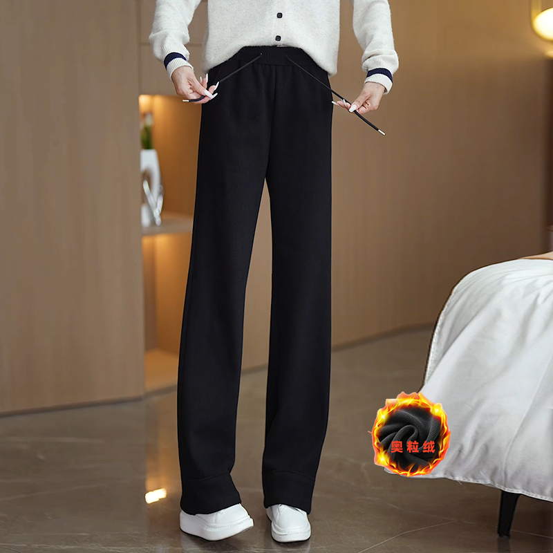 秋冬抽绳窄版阔腿裤新款简约垂感直筒高腰百搭加绒加厚休闲裤