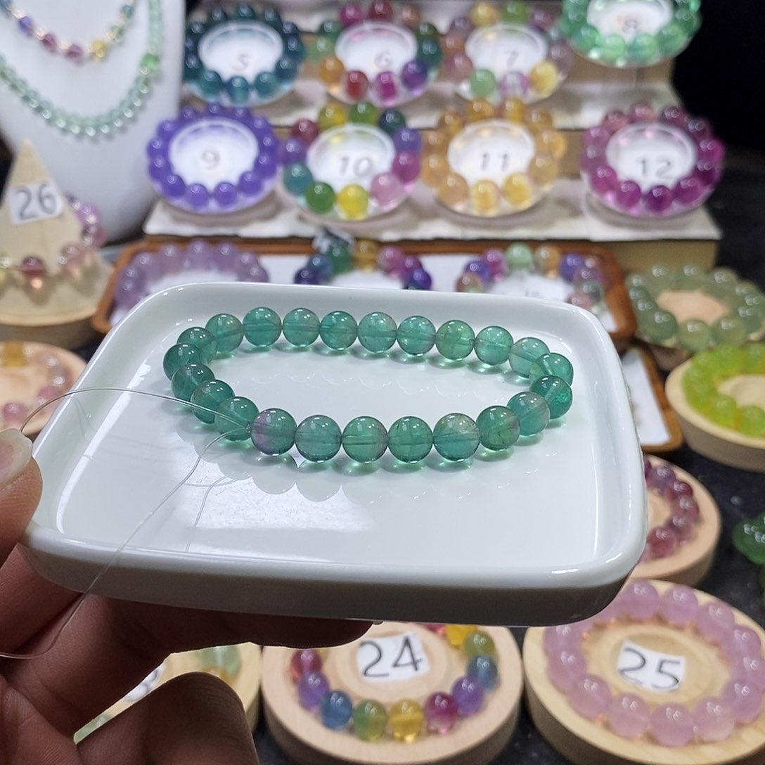 萤石手链未镶嵌孔雀绿8.5m