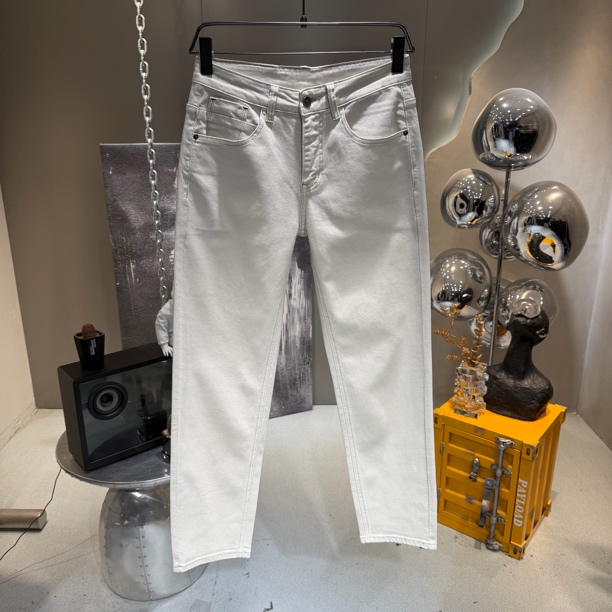 26春秋新款高品质直筒透气米白色男士牛仔裤潮流百搭宽松长裤男