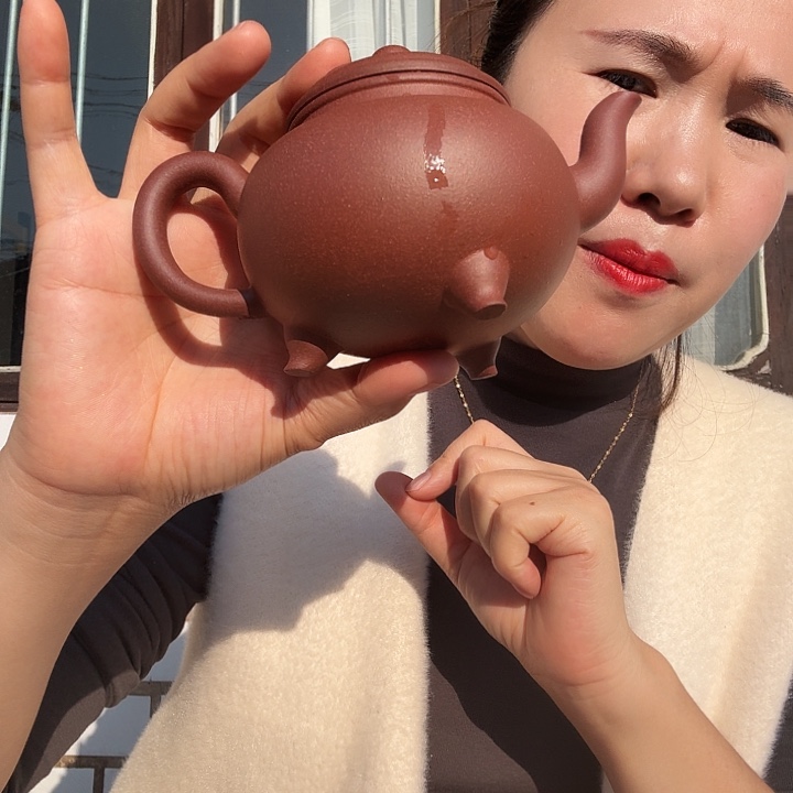 紫砂茶壶紫泥底槽青大杯如意240cc