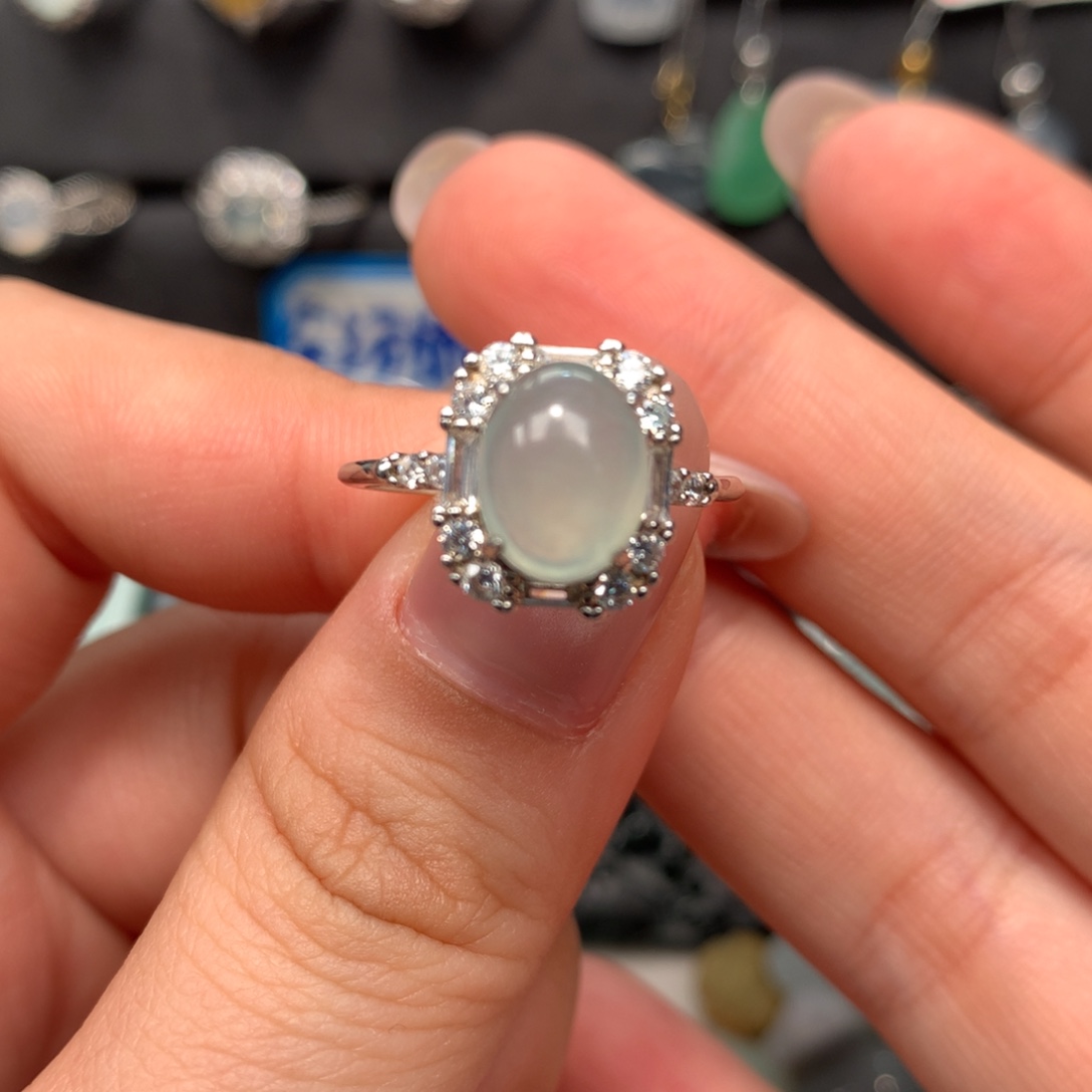 翡翠银S925镶嵌挂件戒指