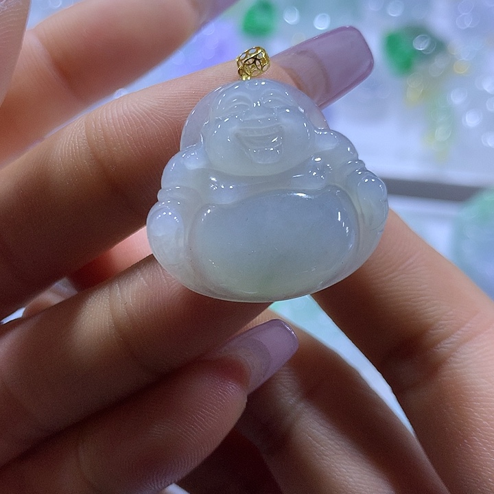 翡翠18K金镶嵌颈饰天然翡翠A货吊坠