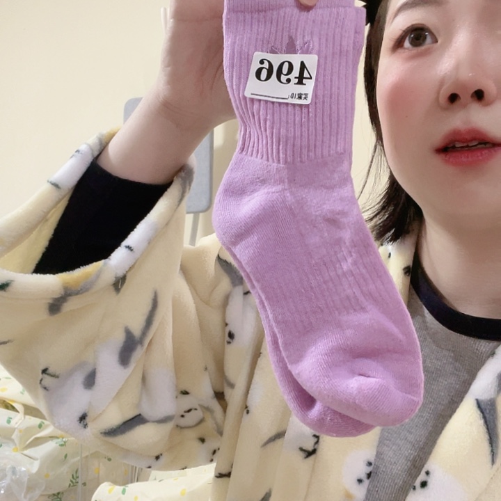 三醋酯纤维多叶草紫色袜子496