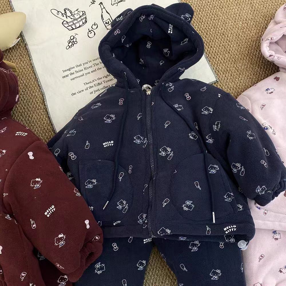 轻便舒适卡通保暖透气家居服套装加绒童装冬季儿童宝宝加厚