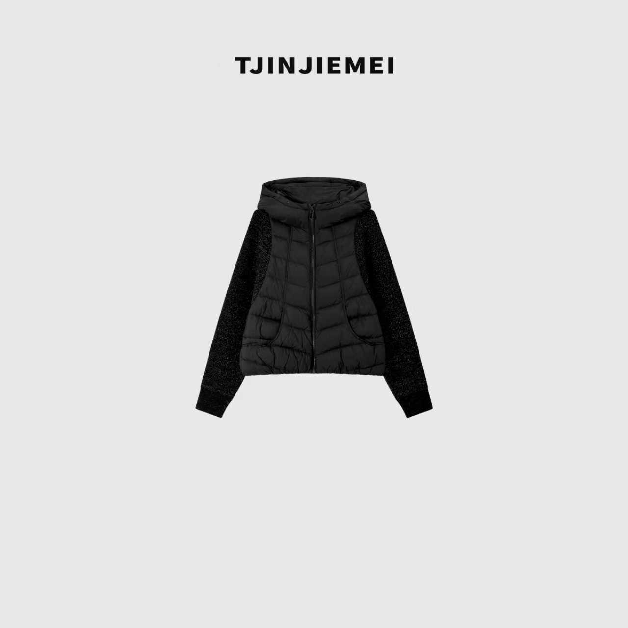 T井姐妹【魔法师】设计感针织袖拼接连帽鹅绒服ERF2510-D1331