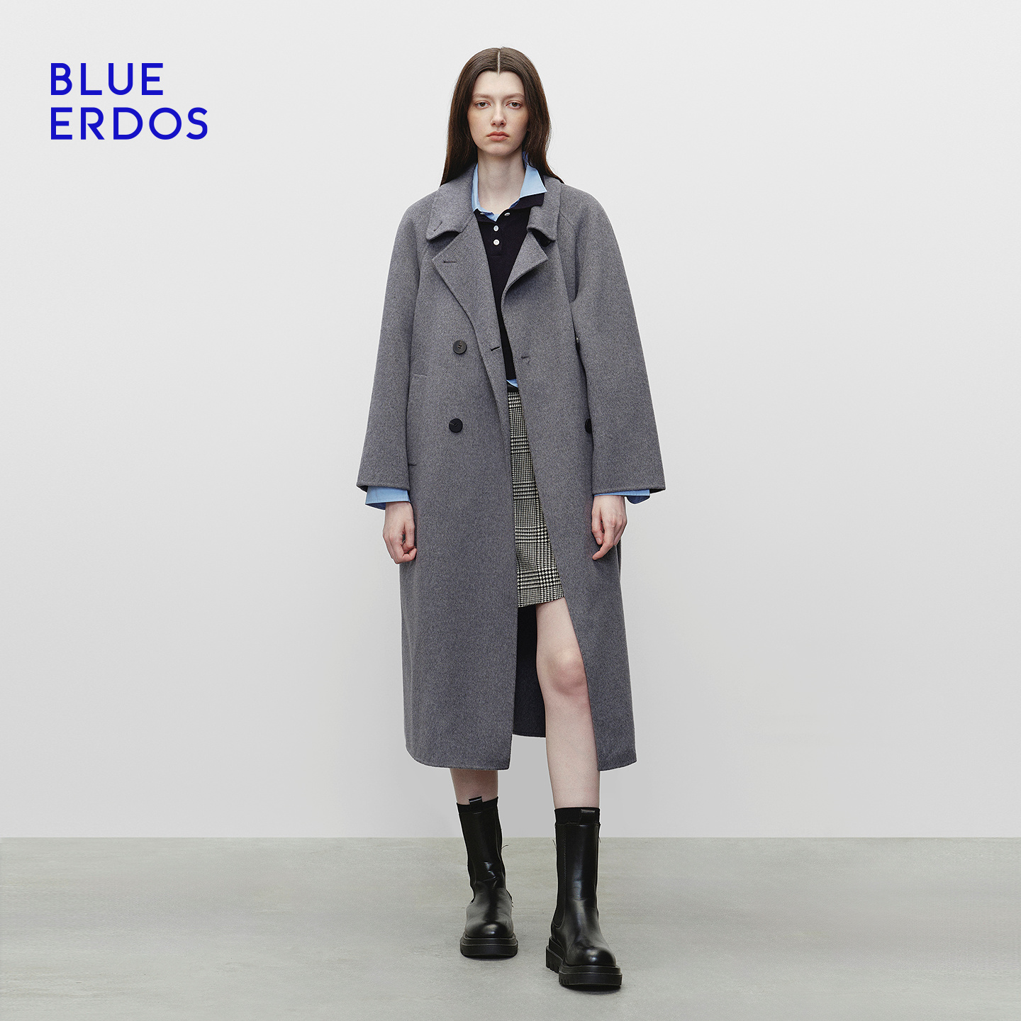 BLUE ERDOS25秋冬新复古通勤黑色中长款羊毛大衣女大衣B256K2701