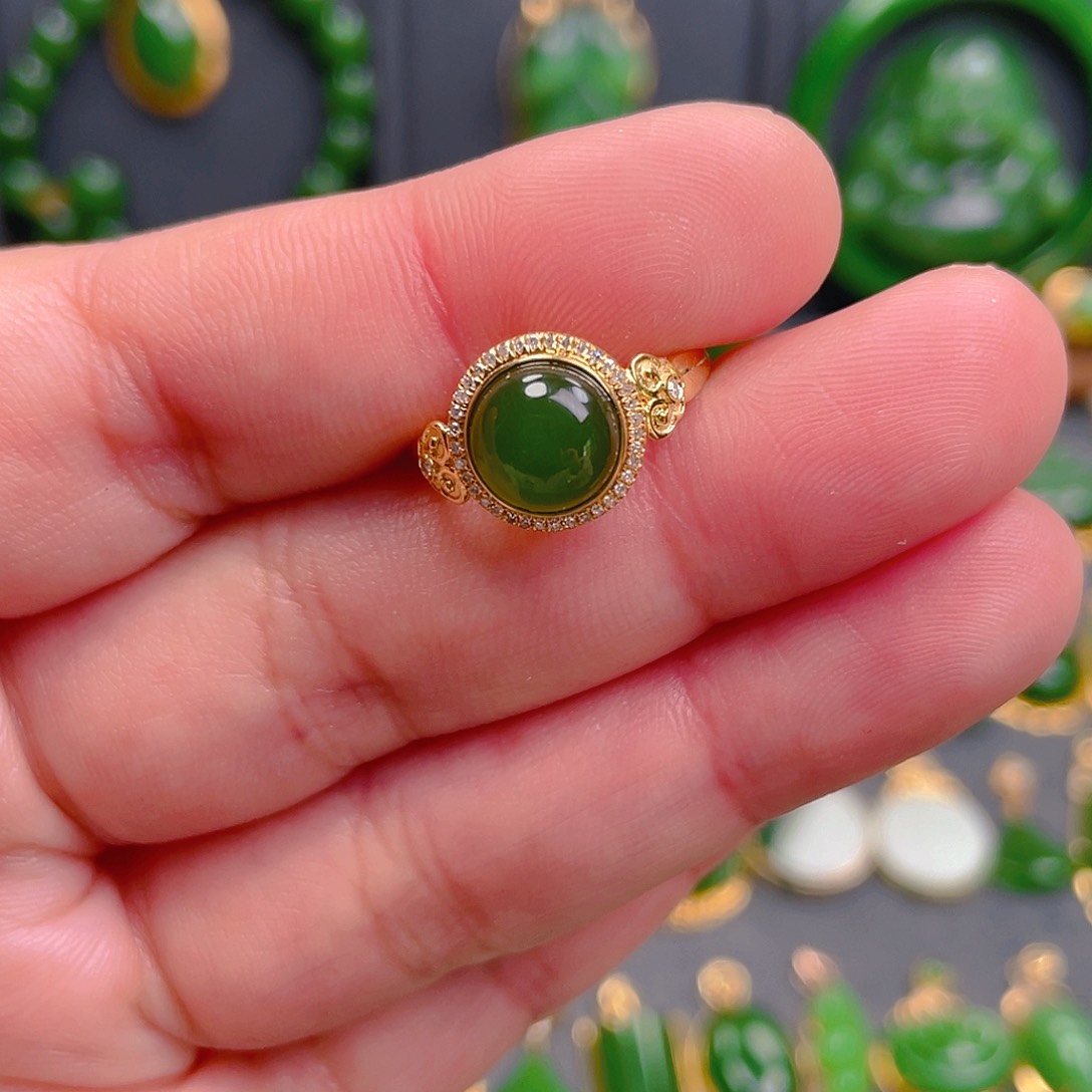 和田玉（碧玉）戒指18K金镶嵌2280