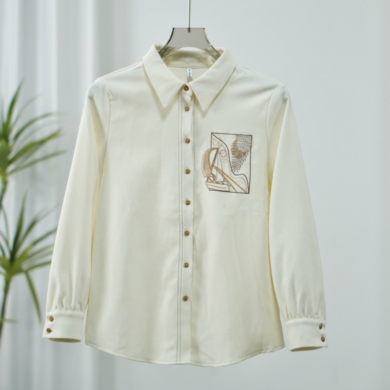 【诗M】Y152-5  女装时尚简约绣花衬衫米色2501008