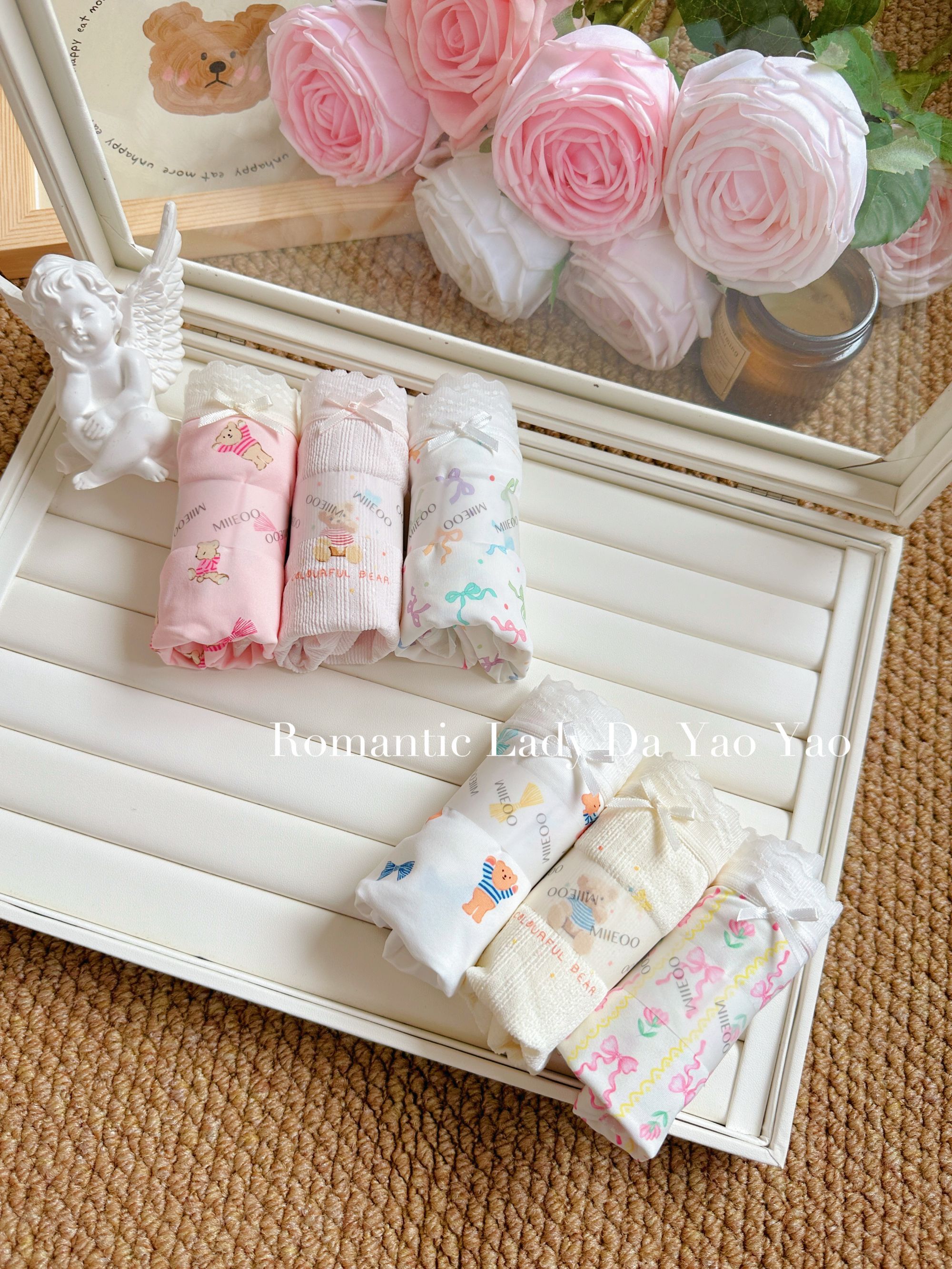 【秘语-艺术旅途】女士中腰舒适透气轻薄锦丝蛋白玩偶小熊内裤