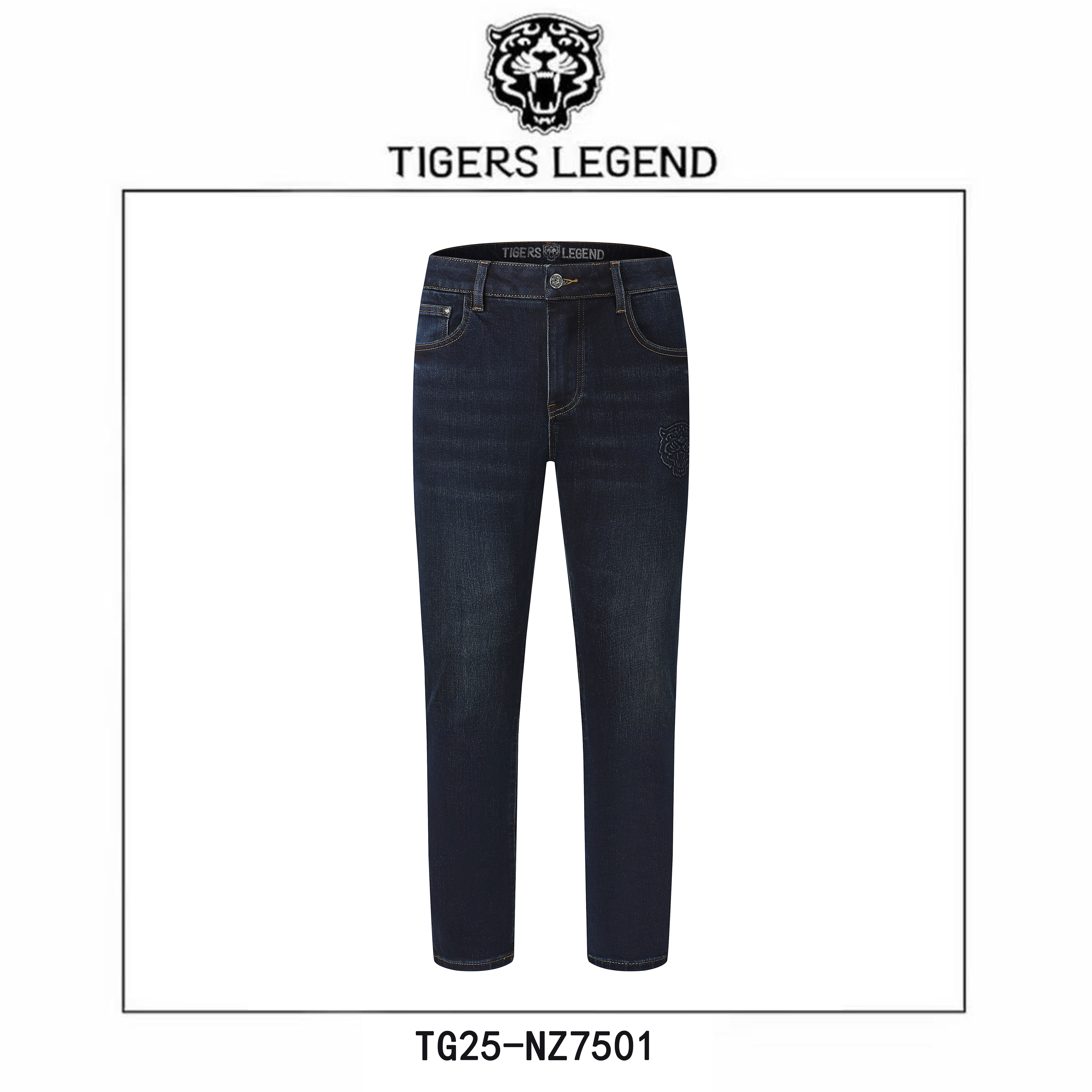 TIGERS LEGEND潮牌季男士蓝色小直筒修身弹力休闲牛仔裤NZ7501