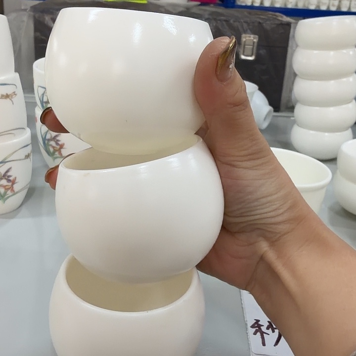 孤品高端素烧羊脂玉茶杯三个大龙蛋杯100cc