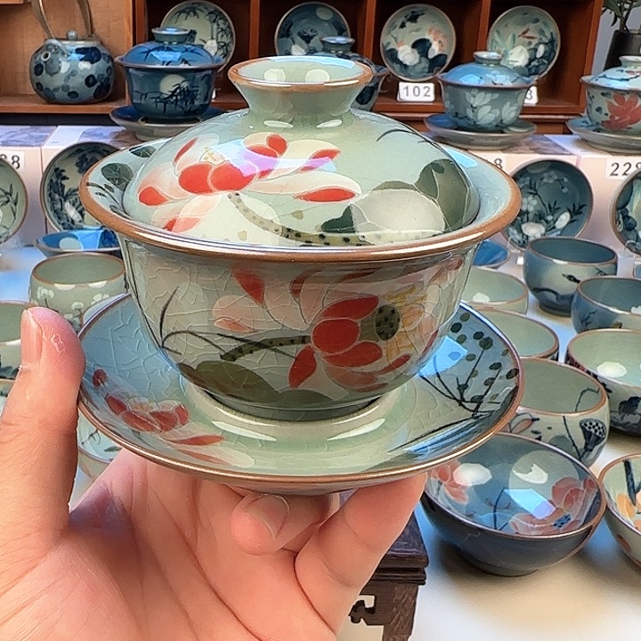 景德镇陶瓷陶瓷杯茶具三才盖碗