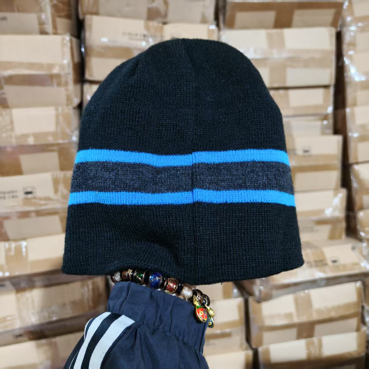 黑蓝条纹 户外针织帽子 发3个