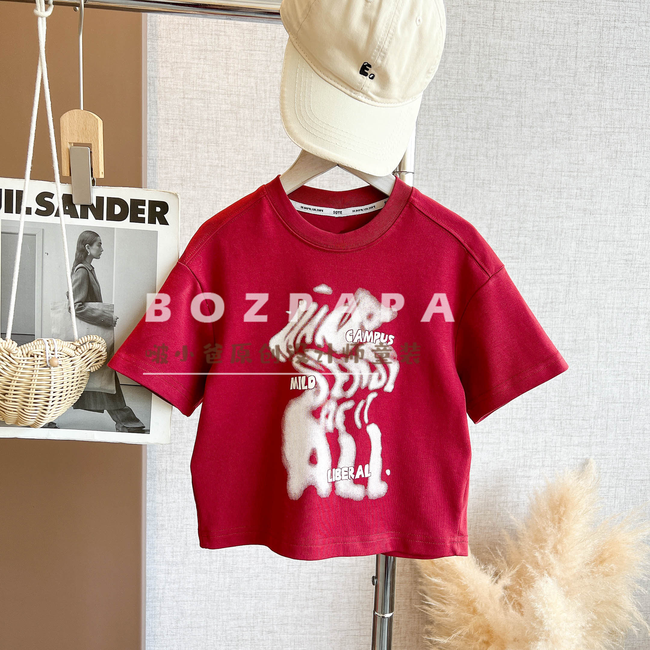 现货啵小爸【火焰精灵】2025夏季男童韩系休闲红色白色印花T恤上衣