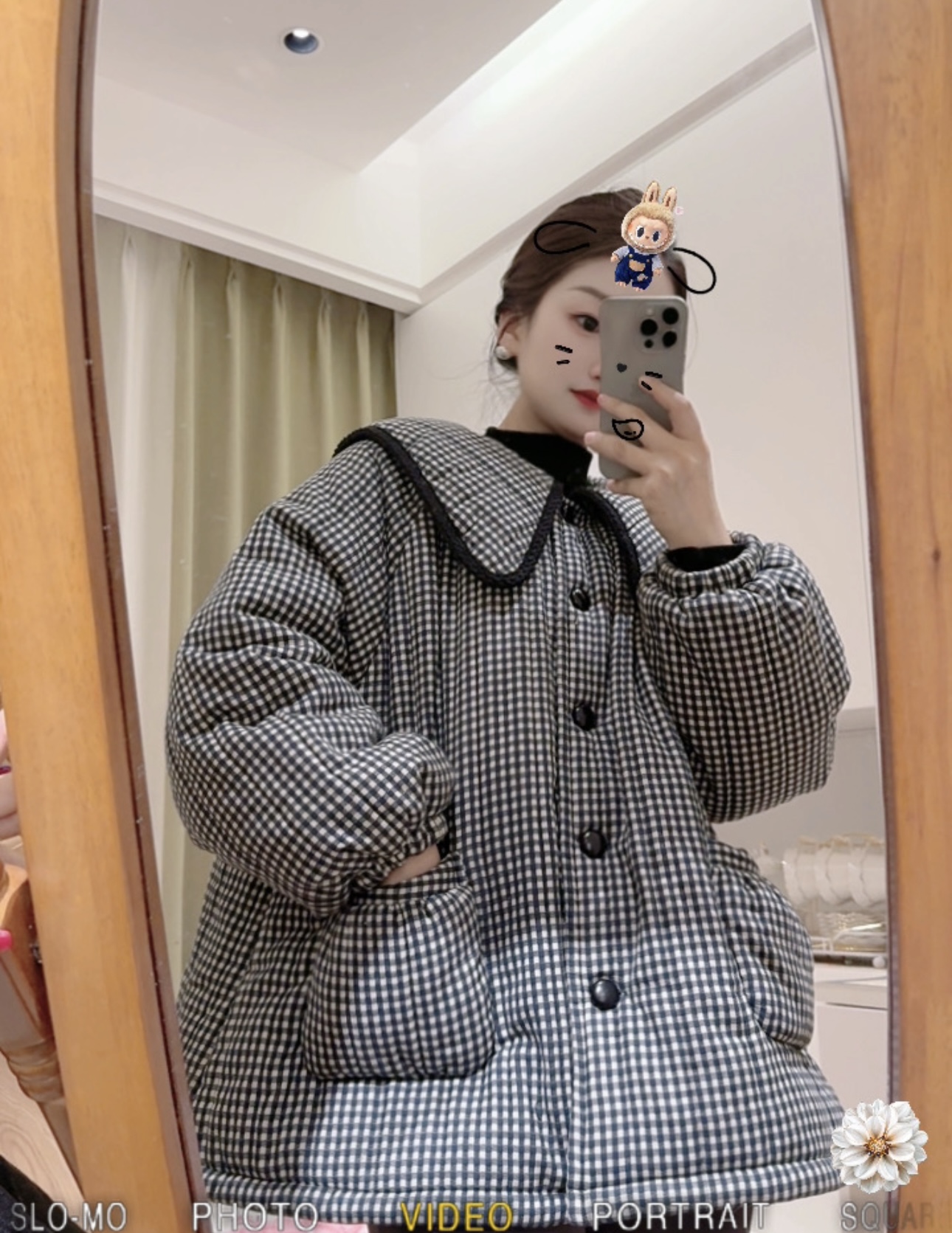 2025新款冬季棉衣女生保暖夹棉加厚外套格子宽松气质设计感家居服