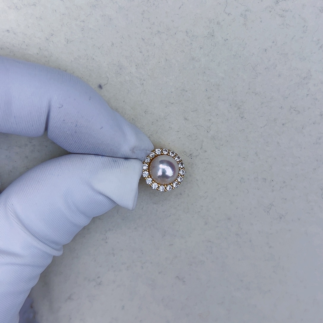 海水珍珠海水akoya设计款吊坠7-8mm银S925镶嵌