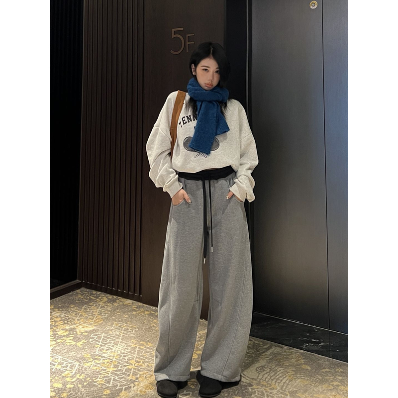 0353【冬季新款】腰头撞色立体拼接显瘦宽松百搭弯刀裤（8817）