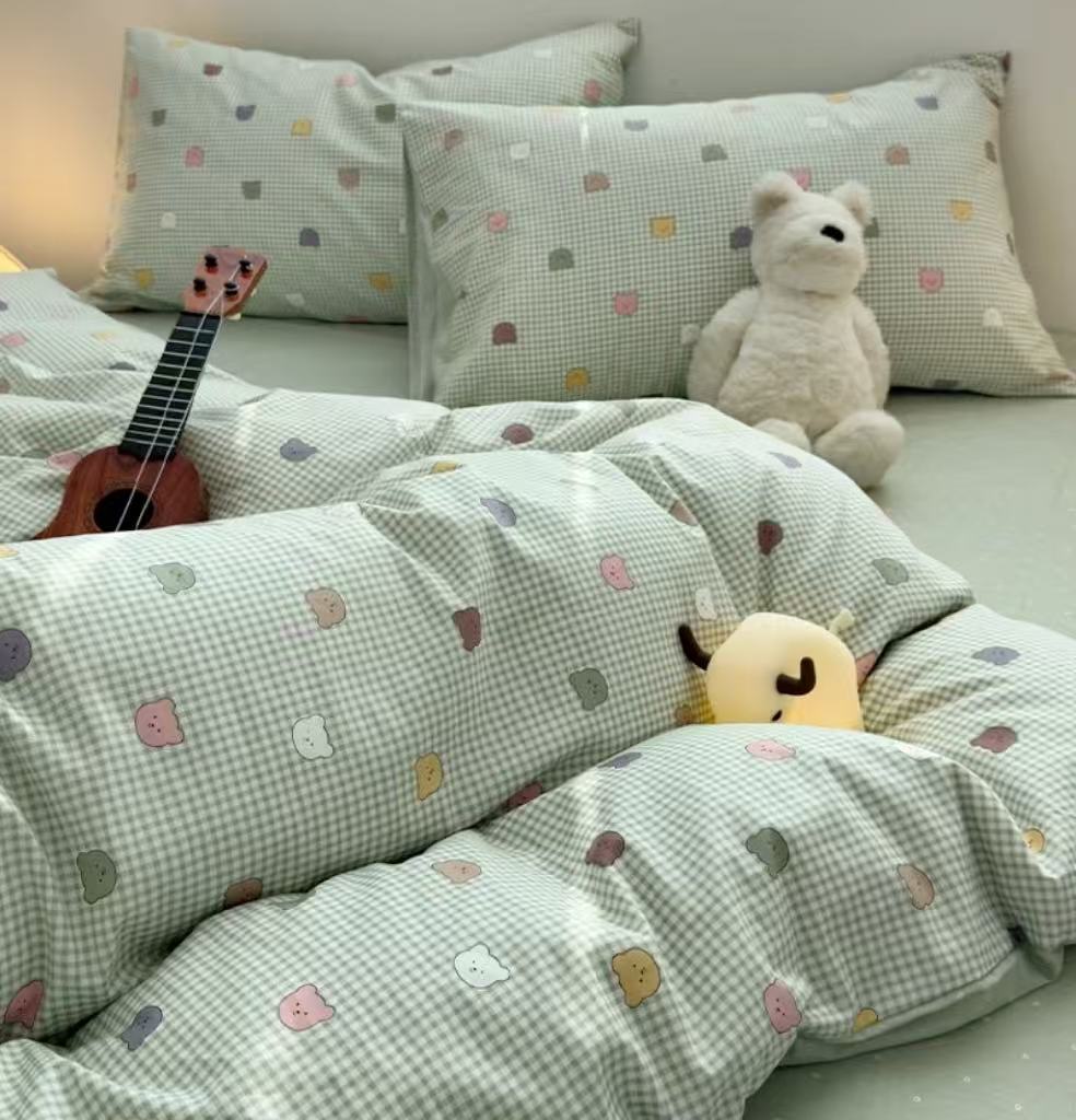【绿格小熊】纯棉全棉柔软亲肤 床单被套