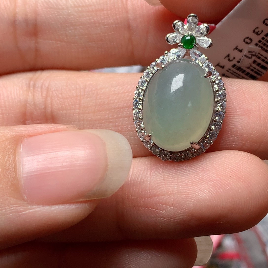 翡翠戒指银S925镶嵌天然翡翠吊坠