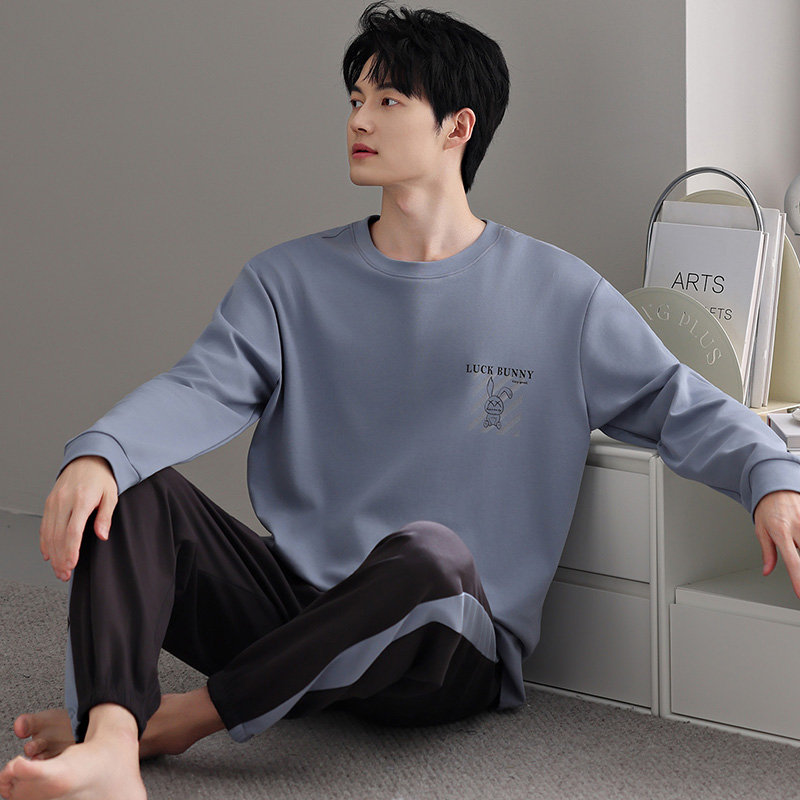 【100%纯棉】高品质春秋季男士长袖全棉睡衣套装家居服套头款松紧口