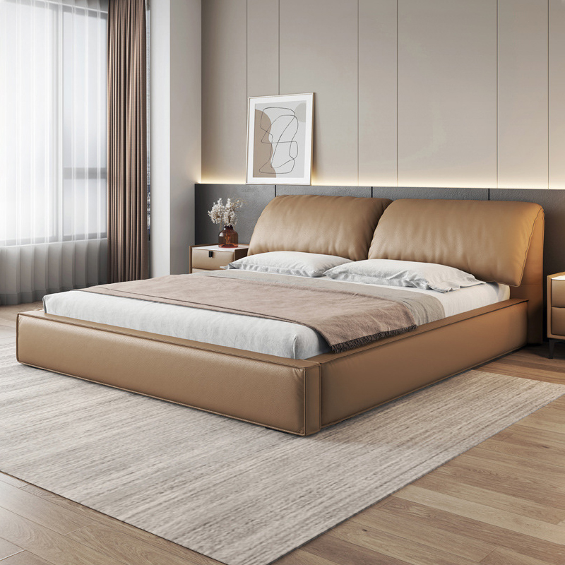 意式极简真皮床主卧1米8双人床现代简约储物大象耳朵网红皮床