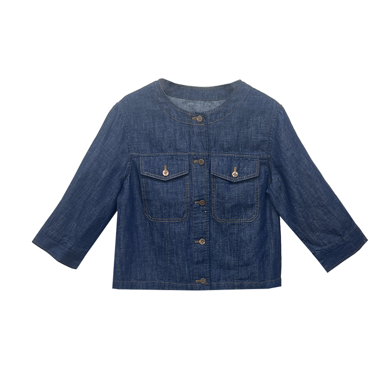 【橙庐】580197棉麻轻薄圆领中袖牛仔外套 春夏秋女士短款时尚休闲