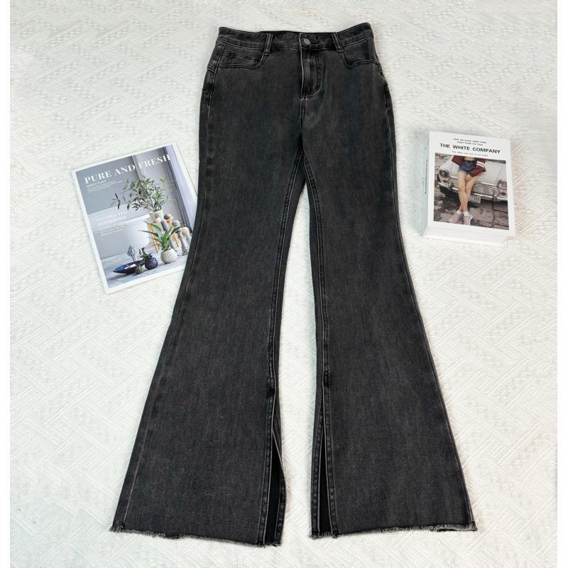 新新定制-高腰弹力牛仔裤修身显瘦开叉喇叭裤马蹄裤502018