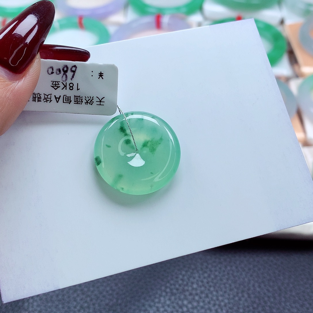 翡翠裸石冰飘绿平安扣