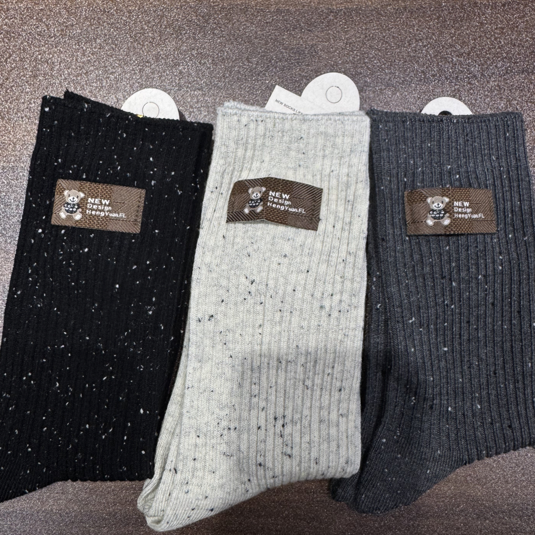 荷包蛋 三双装花纱重工厚袜