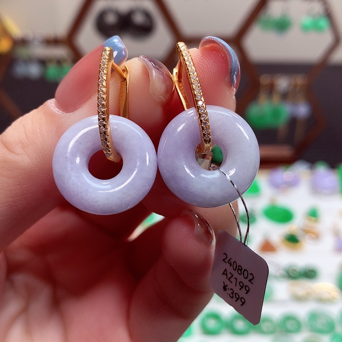 翡翠耳饰银S925镶嵌天然翡翠