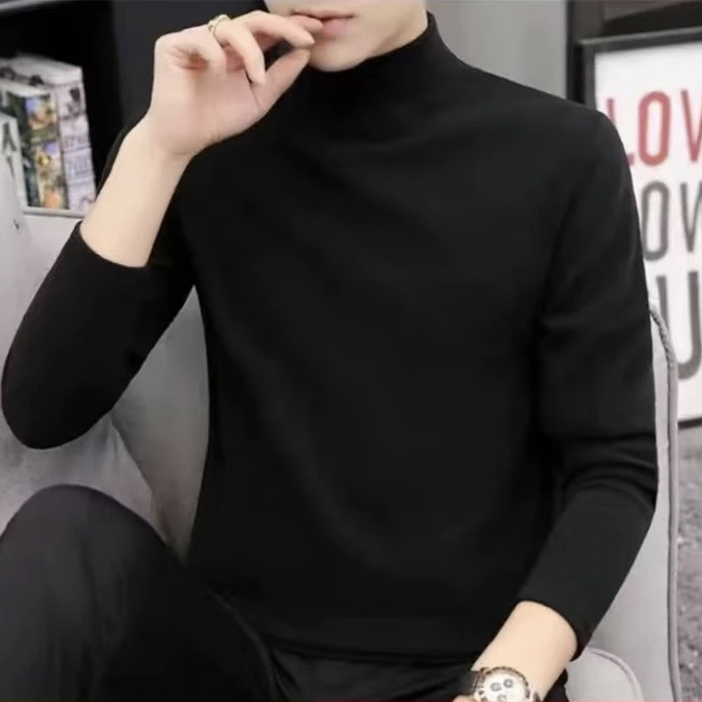 397 21半高领纯色薄绒修身长袖打底衫男女同款