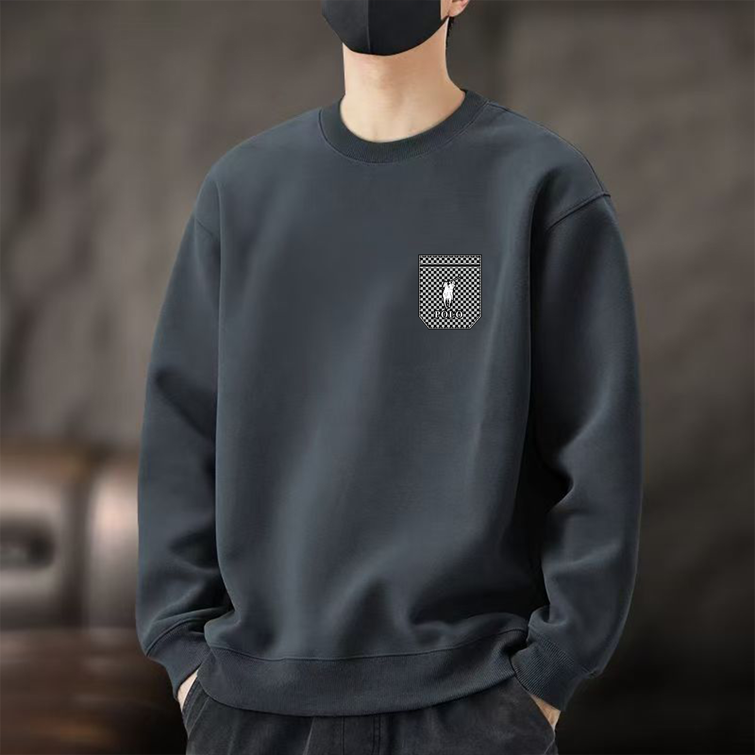 秋冬卫衣百搭长袖休闲百搭时尚运动男士上衣圆领卫衣（方兜马）