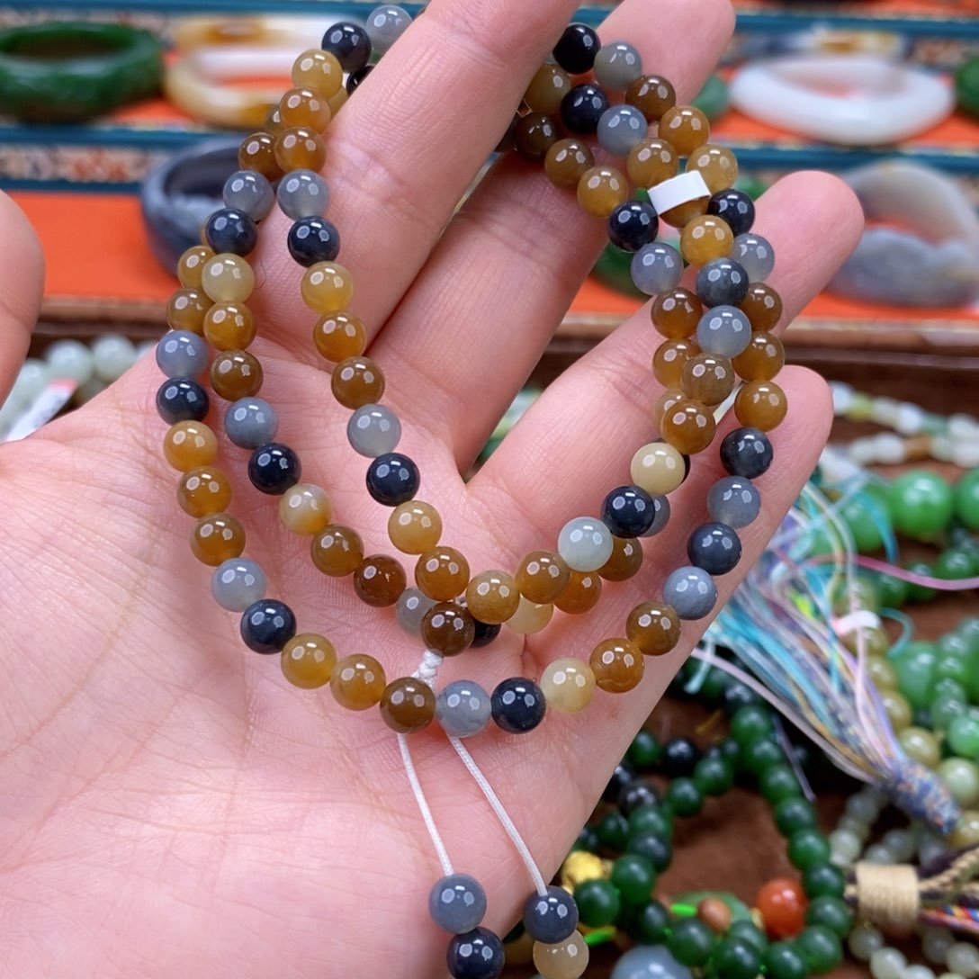 和田玉珠子楼兰三色卡6未镶嵌