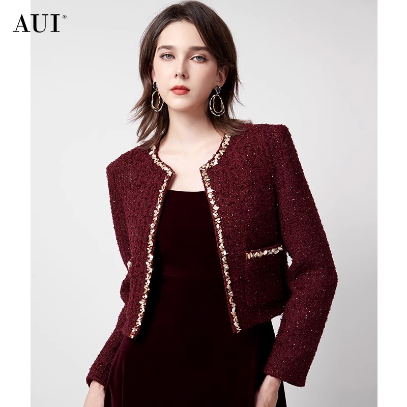 【小朱专属】AUI安可拉红亮丝小香风冬新款气质半身裙-24D146346