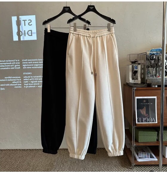 加厚加绒女装冬季摇粒收脚口运动裤