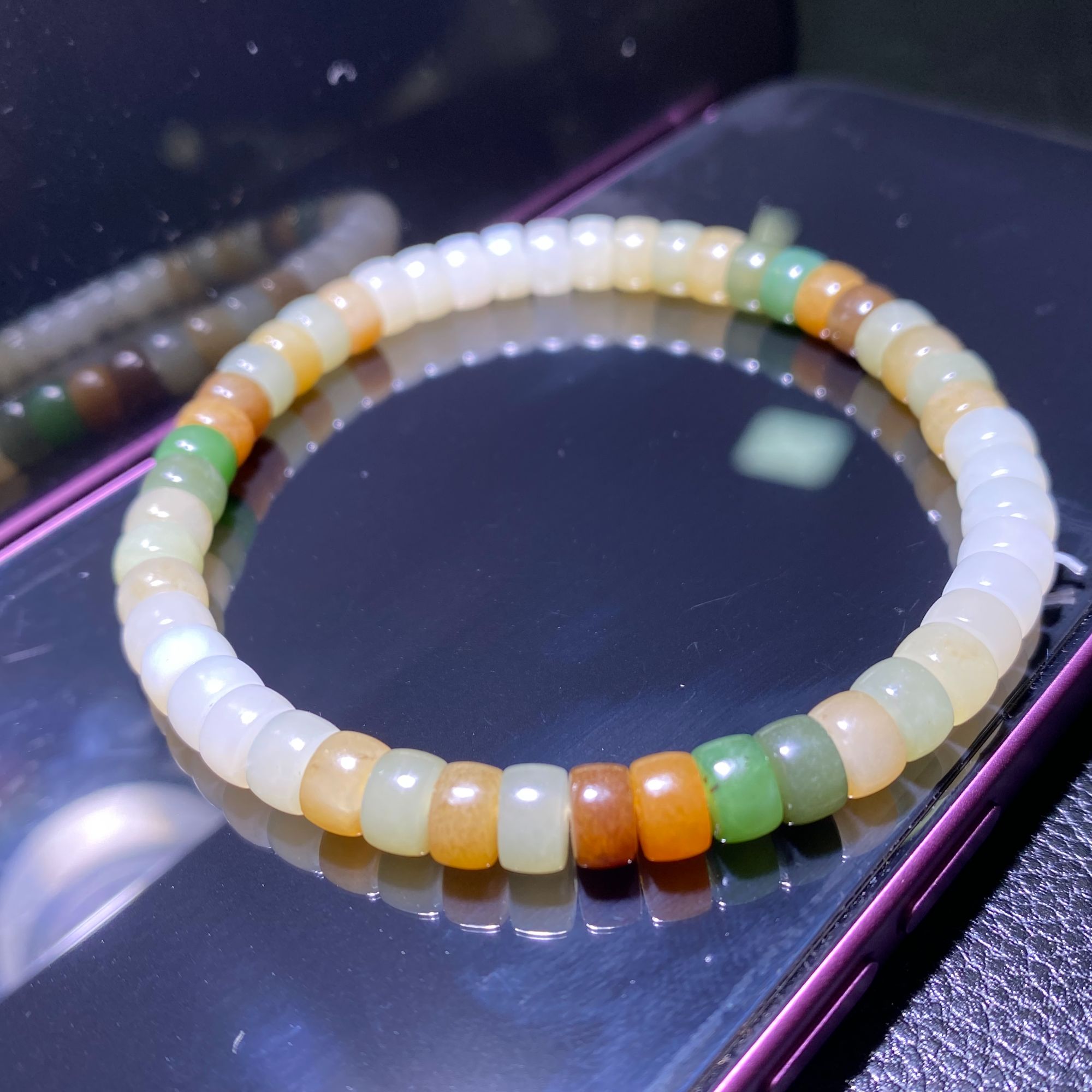 和田玉青玉白玉糖白玉碧玉彩虹色手串单圈玉手串渐变彩色女士