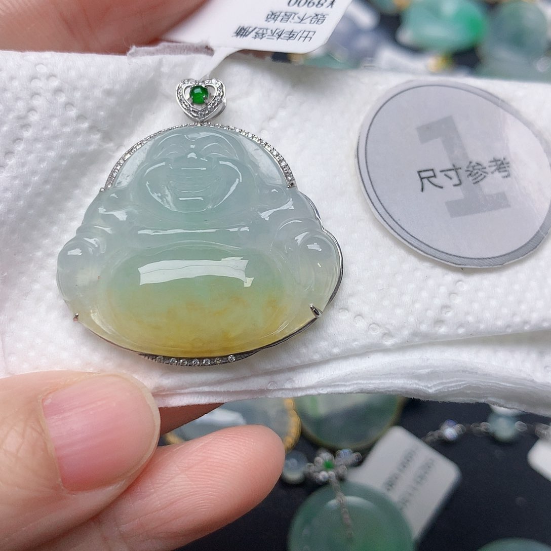 颈饰18K金镶嵌翡翠天然缅甸A货翡翠