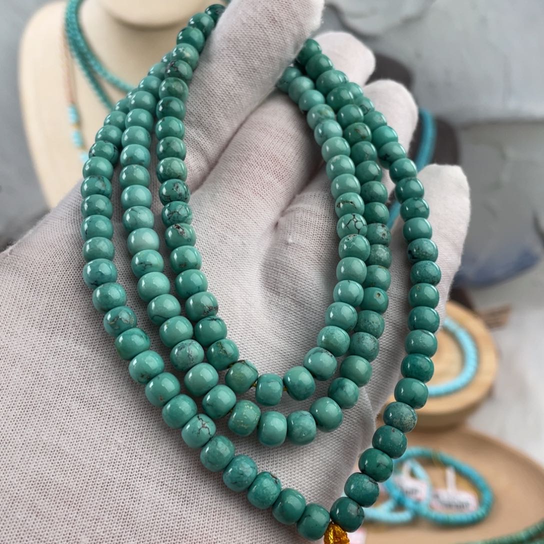 绿松石手链未镶嵌高瓷玉化108卡6+