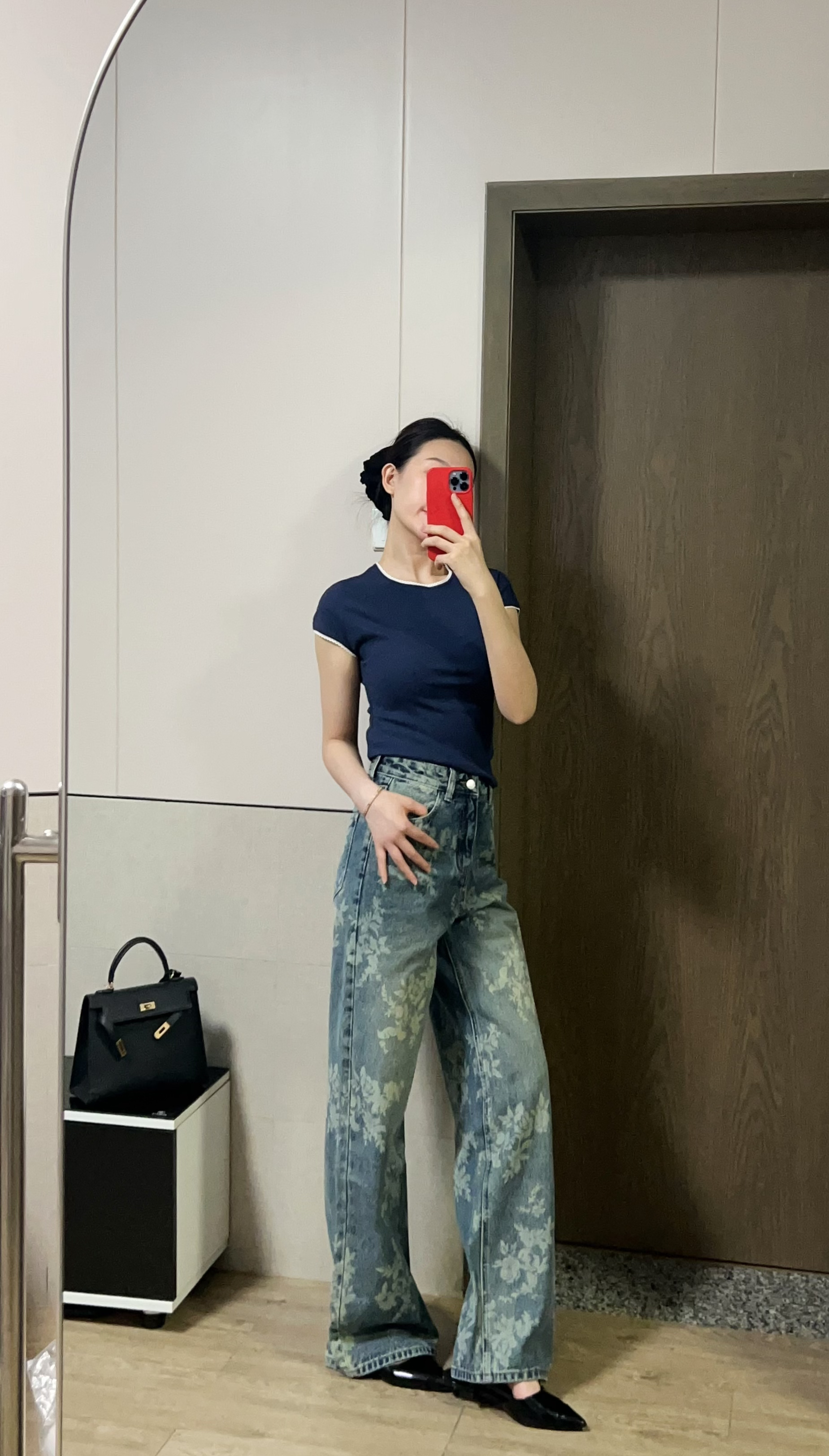 小众时髦印花牛仔裤