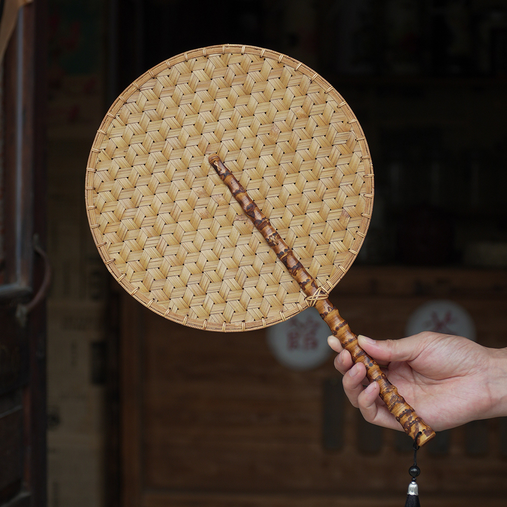 非遗手工竹编扇子轻奢复古竹鞭柄设计夏季实用纳凉扇国风汉服团扇