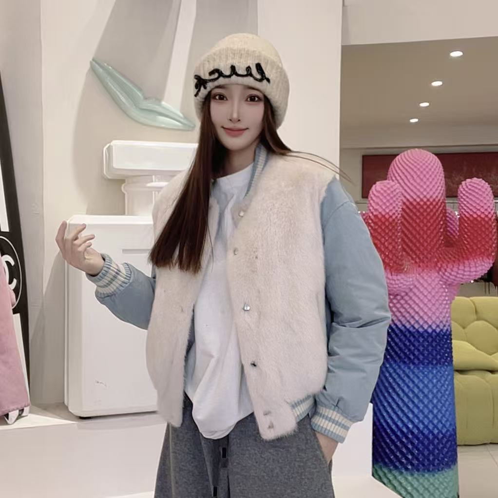 【SUSU推荐】女短款休闲风长袖鹅绒服拼貂皮外套-251150