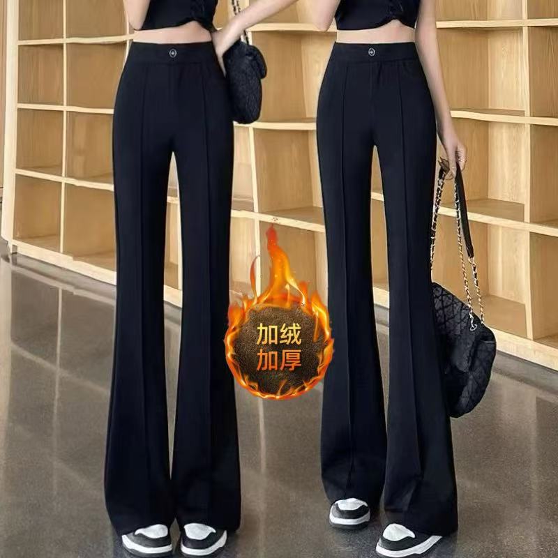 微喇裤女2025秋冬加绒韩版时尚黑色百搭休闲喇叭裤高腰显瘦西装裤