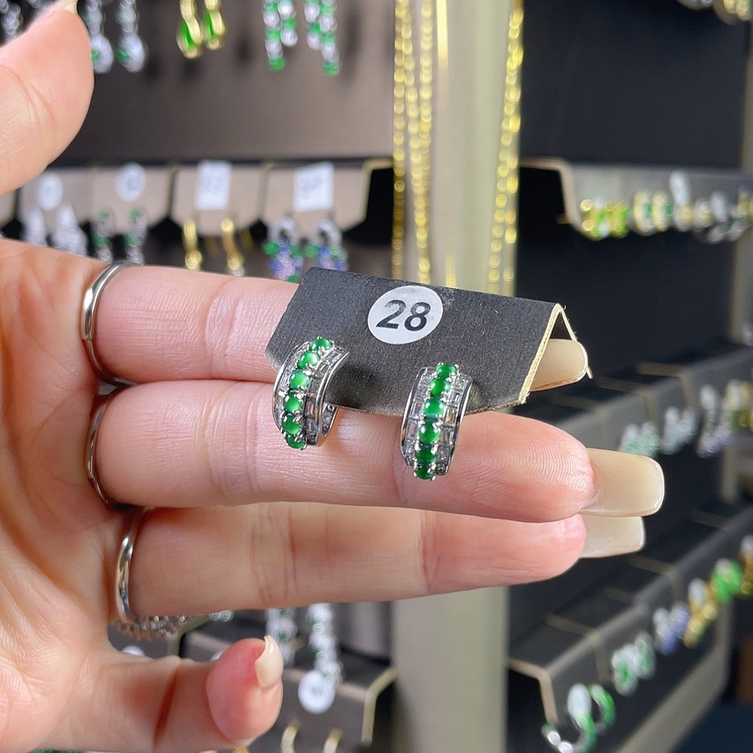 翡翠银S925镶嵌耳饰翡翠A货