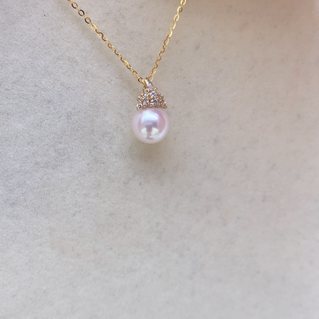 海水珍珠8-8.5mm ak冰雪女王18K金镶嵌