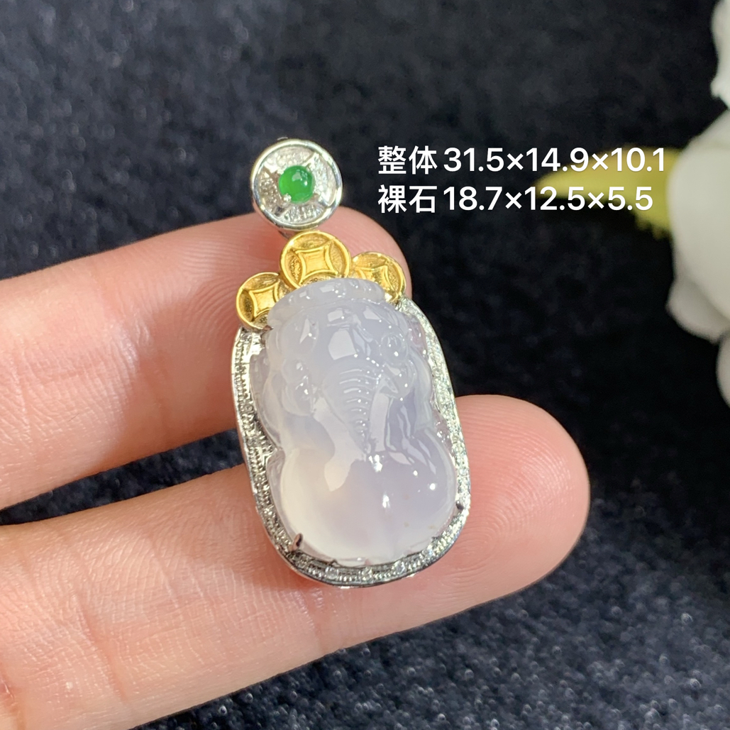 18k金镶嵌天然缅甸A货翡翠冰种貔貅31.5-14.9-10.1/18.7-12.5-5.5